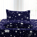 4-Piece Meteor Print Bedding Set - Soft, Breathable Comfort for Bedroom, Guest Room, Hotel - Includes Fitted & Flat Sheets, 2 Pillowcases