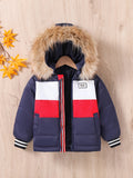 Boys' Stylish Colorblock Hooded Jacket - Snow Suits for Winter Outdoor Activities - Warm, Water-Resistant, and Breathable Coat for Boys as a Gift