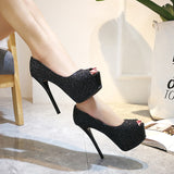 kamames kamames Fashion Sequins Fashion Sexy Nightclub Fish Mouth Ultra High Heel Waterproof Platform Shallow Mouth Women's Singles Shoes 9126-5