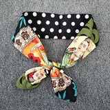 kamames Turban Girls Cartoon Print Headband Womens Multi Use Adjustable Hair Band with Metal Wire Scarf Cross Bow Hair Accessories