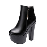 kamames And Winter Hate Sky High Walking Shoes Martin Boots Autumn And Winter Plush Thick-Soled Waterproof Table Large Round Head Ultra-High Heel Short Boots