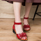 kamames kamames Summer Sandals National Style Leather Women's Shoes Thick Heels Fish Mouth Mother Shoes Middle-Aged Women's Shoes Soft-Soled Women's Sandals