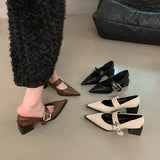 kamames Pointed Mary Jane Small Leather Shoes British Spring 2024 New Korean Version Of French Rough Heels Love Single Shoes