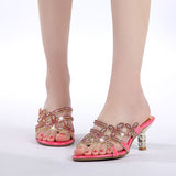 kamames Slippers In The Summer Of 2024 Women's Fishmouth Shoes With Diamond Stilettos And Diamond Slippers Are Worn Outside.