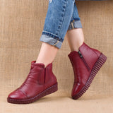 kamames 2023 Winter Genuine Leather Ankle Boots Handmade Lady Soft Flat Shoes Comfortable Casual Moccasins Side Zip Ankle Boots 703-1