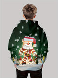 Boys' 3D Printed Christmas Hoodie, Casual Pullover Sweatshirt with Random Print, Polyester Blend, Long Sleeve, Regular Fit, for Running and Outdoor Activities