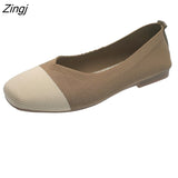 kamames NEW Women Slip On Flat Loafers Patchwork Square Toe Shallow Ballet Flats Shoes knitting Casual Flat Shoes Ballerina Flats