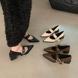 kamames Pointed Mary Jane Small Leather Shoes British Spring 2024 New Korean Version Of French Rough Heels Love Single Shoes