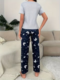 Butterflies in Bloom - Womens Short Sleeve Pajama Set with Round Neck Top & Elastic Pants, Lightweight & Soft Casual Sleepwear for Dreamy Nights