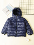 Kid's Solid Color Hooded Padded Jacket, Light-weight Warm Zip Up Coat, Boy's Clothes For Winter Outdoor, As Gift