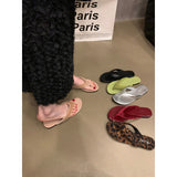 kamames kamames Ins Flat Silver Flip-Flops Women Summer Wear Leopard Print Sandals Beach Clip Women's Shoes