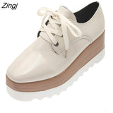 kamames new Spring Casual Solid Flat Women Shoes Patent Leather Lace-Up Loafers Flat Platforms British Style Ladies Oxfords35-42