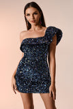 kamames Macoy One Shoulder Sequin Mini Dress - Black