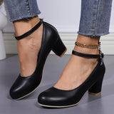 Chic Womens Chunky Heel Ankle Strap Shoes - Comfortable Mid Heels, Premium Faux Leather, Non-Slip Pumps for Everyday Style