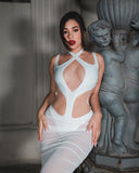 kamames Amalie Cutout Mesh Midi Bandage Dress - White