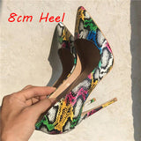 kamames Woman Shoes Pointed Toe High Heels Colourful Snake Print Stilettos 12 cm 10 cm 8 cm Wedding Shoes Girls QP049 ROVICIYA