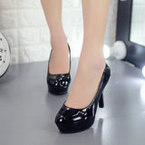 kamames New Women's Shoes Lacquered Leather High Heels Professional OL Waterproof Table Shallow Mouth Round Head Single Shoes High Heels Women's Large Size