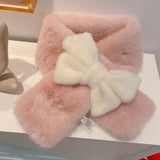 kamames Sweet Hot Girl Pink Bow Neck Scarf Women's Autumn/Winter Faux Fur Cute Fury Scarf Fashion Female Trendy Accessories