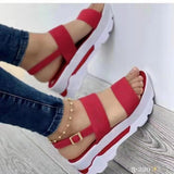 kamames Summer New Large Size Women's Shoes With Wide Noodles Buckle With British Style Thick Bottom Slope And Fish Mouth Sandals