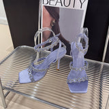 kamames kamames Roman Rhinestone Chain High Heel Square Head Super High Heels Banquet Shoes Walk Show Female Sandals
