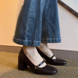 kamames kamames Jane High Heels Women's Fall 2023 New Thick Heel Square Head Black Small Leather Shoes With Shallow Single Shoes