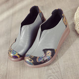 kamames kamames New Style Loose Cake Bottom Leisure Women's Shoes National Style Leather Matching Single Shoes Increase Comfort Middle-Aged And Elderly Mother Shoes