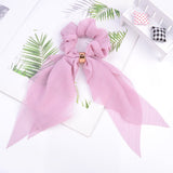 Korean Bow Long Ribbon Hair Scrunchie Chiffon Floral Print Sweet Elastic Hair Band Ponytail Hair Scarf Hair Tie Hair Accessories