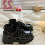 kamames Leather Thick-Soled Love Shoes Women's 2024 New Muffin Lace Up Jk College British Style Small Leather Shoes Women's Singles Shoes