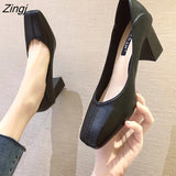 kamames New Women High Heels Set Foot Comfort Square Heel Sexy Prom Wedding Shoes PU Leather Women Shoes High Heel Basic