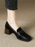 kamames Style Small Leather Shoes Female Retro Square Head Single Shoes With Thick Heels New Soft Leather Frosted Love Shoes In Spring And Autumn