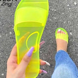 kamames Women 2023 Summer Woman Jelly Shoes Candy colors PVC Flat Sandal Ladies Peep Toe Casual Slides Female Flip Flops Beach