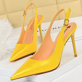 BIGTREE Shoes 2022 New Patent Leather Woman Pumps Stiletto Heels 9.5 Cm Office Shoes Fashion High Heels Hollow Women Sandals