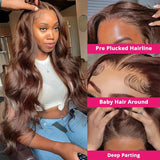 Chocolate Brown 13x4 Body Wave Lace Front Wig Glueless Brazilian Brown 13x6 Lace Frontal Wigs For Women Human Hair Preplucked