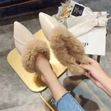 kamames Animal Fur Slides Slippers Women Lady Natural Rabbit Mules Flip Flops Female Fluffy Fur Indoor Sandals Plush Shoes mules