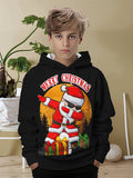 Boy's Long Sleeve Pullover Hoodies, Trendy Comfy MERRY CHRISTMAS Santa Claus Dabbing Dancing Cartoon Print for Daily and Outdoor Wear, Spring and Autumn Top