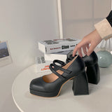 kamames Word With High Heels For Women With Single Shoes 2024 Spring New Korean Version Of Thick Soles, Thick Heels, Square Heels, Retro Mary Jane Shoes