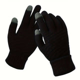 1 Pair Knit Thermal Winter Gloves, Solid Color Touch Screen Thickened Sports Gloves For Cycling Hiking