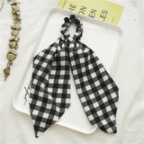 New Women Black and White Plaid Hair Scrunchies Elastic Hair Bands Girls Ribbon Hair Ropes Ties Ponytail Holder Hair Accessories