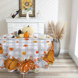 Autumn Pumpkin and Maple Leaf Print Tablecloth - 100% Polyester, Machine Made, Reunion, Thanksgiving, General Fit - 1 Piece