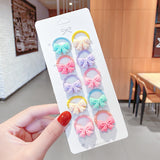 10PCS/Set New Girls Cute Cartoon Flower Small Scrunchie Kids Ponytail Hair Tie Elastic Hair Bands Fashion Hair Accessories Set