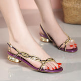 kamames New Bohemian Fashion Diamond Sandals Summer Leather Flat Sandals Non-Slip Crystal Shoes