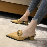 kamames kamames Cool Slippers Female Summer New French Chain Fashion With A Thick Heel Head Half Slippers High Heel Muller Shoes