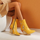 kamames Stone Print Zipper Ankle Boots Women Wedges High Heels Western Boots Pointed Toe Crystal Autumn Winter Woman Shoes