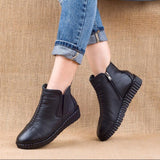 GKTINOO 2021 Winter Genuine Leather Ankle Boots Handmade Lady Soft Flat Shoes Comfortable Casual Moccasins Side Zip Ankle Boots