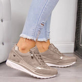 kamames Wedges Platform Sneakers Women's Non Slip Vulcanize Shoes Fashion Sequins Lace-up Girls Casual Sport Shoes of Woman Flats