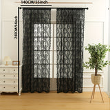 1pc Exquisite Black Lace Curtain - Luxurious Rod Pocket Window Treatment for Bedroom, Office, Kitchen, Living Room, and Study - Elevate Your Home's Ambiance with Style, Comfort, and Privacy