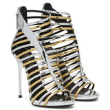 kamames New Roman Shoes Original Single High-Heeled Women's Sandals Gold And Silver Ribbons Wrapped With Open Toes