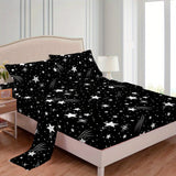 4-Piece Meteor Print Bedding Set - Soft, Breathable Comfort for Bedroom, Guest Room, Hotel - Includes Fitted & Flat Sheets, 2 Pillowcases