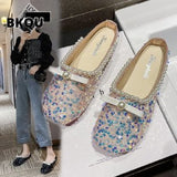 kamames Pearl Slippers 2022 New Summer Women Soft Bottom Slippers Girls Bling Half Covered Slides Muller Shoes Flip-flops 35-40