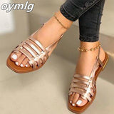 kamames Women Sandals Woman Gladiator Open Toe Casual Beach Shoes Female Hollow Out Flats Women's Outdoor Summer Footwear Plus Size